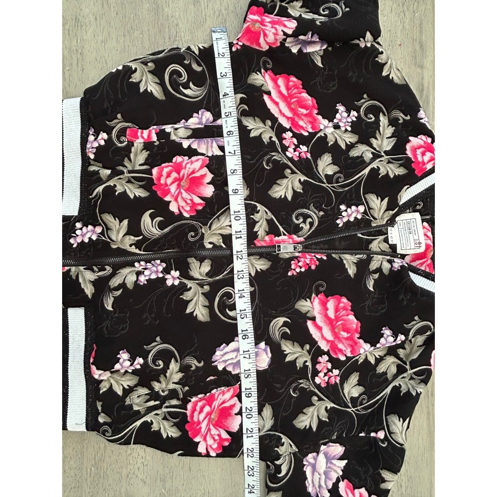 Cotton On Floral Bomber Jacket Black Pink Purple Varsity Trim Zip Up Womens 8 - Picture 7 of 10